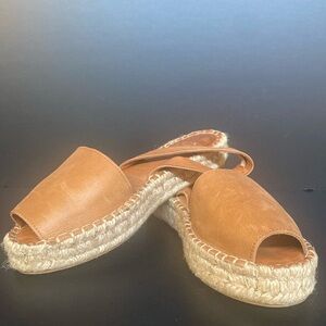 Alohas Sandals Ibizas Slingback Platform Espadrille Leather Open Toe Tan 39 8.5